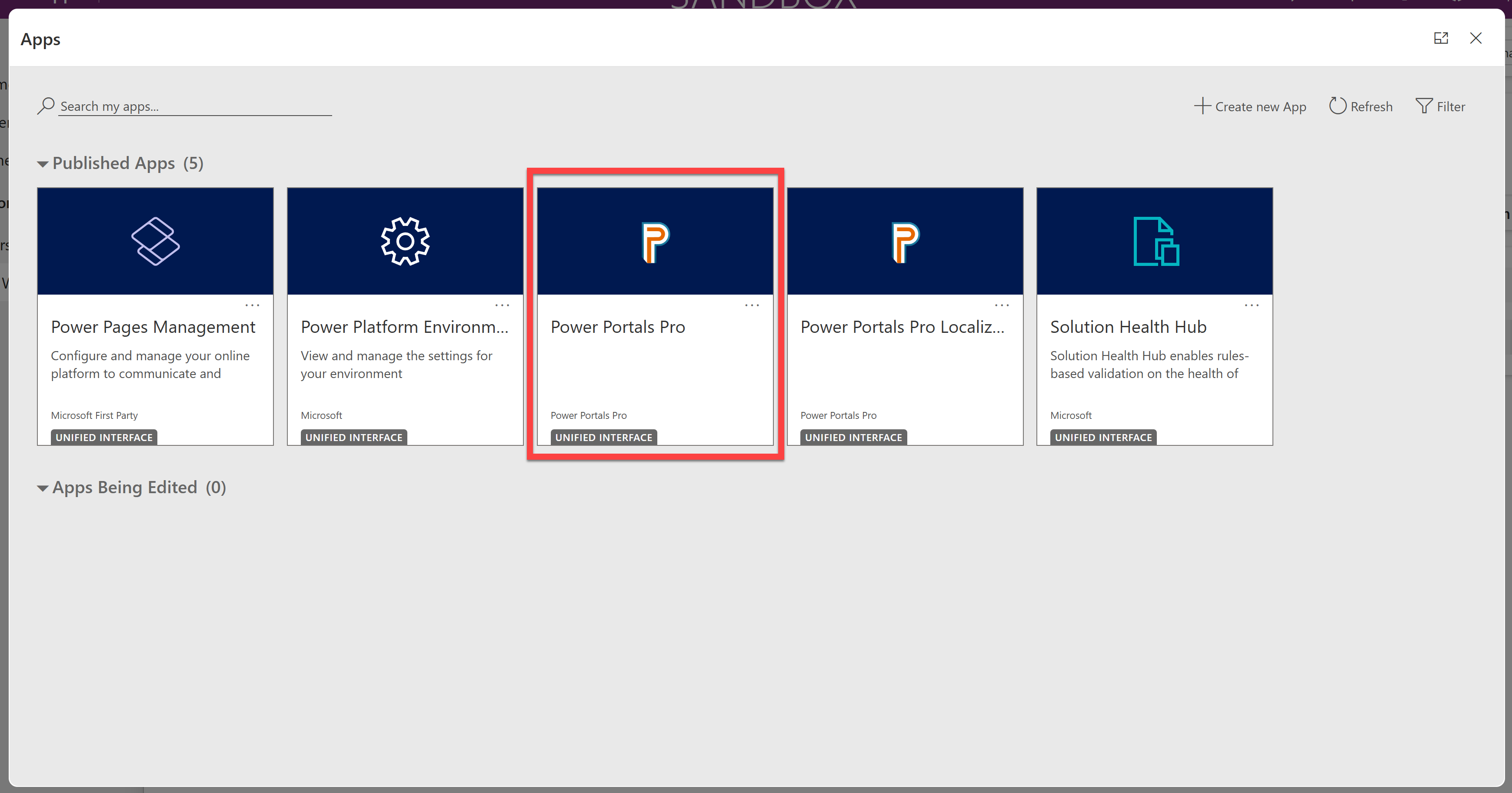 L’application Power Portals Pro pilotée par les modèles s’ouvre dans l’environnement Dataverse.